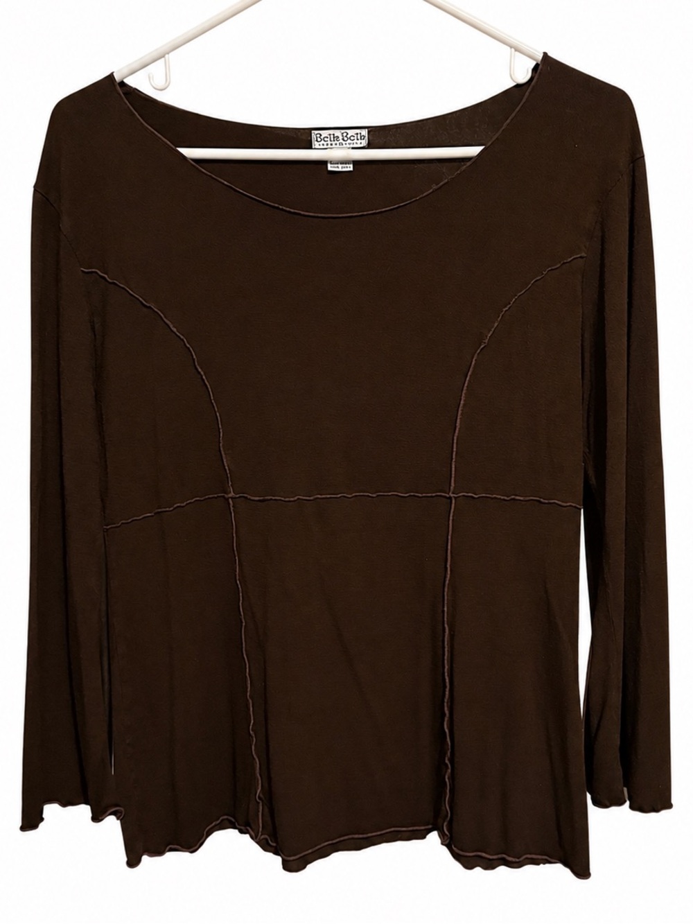Vintage Baik Baik Honolulu Brown Long-Sleeve Seam-Detail Women's Top